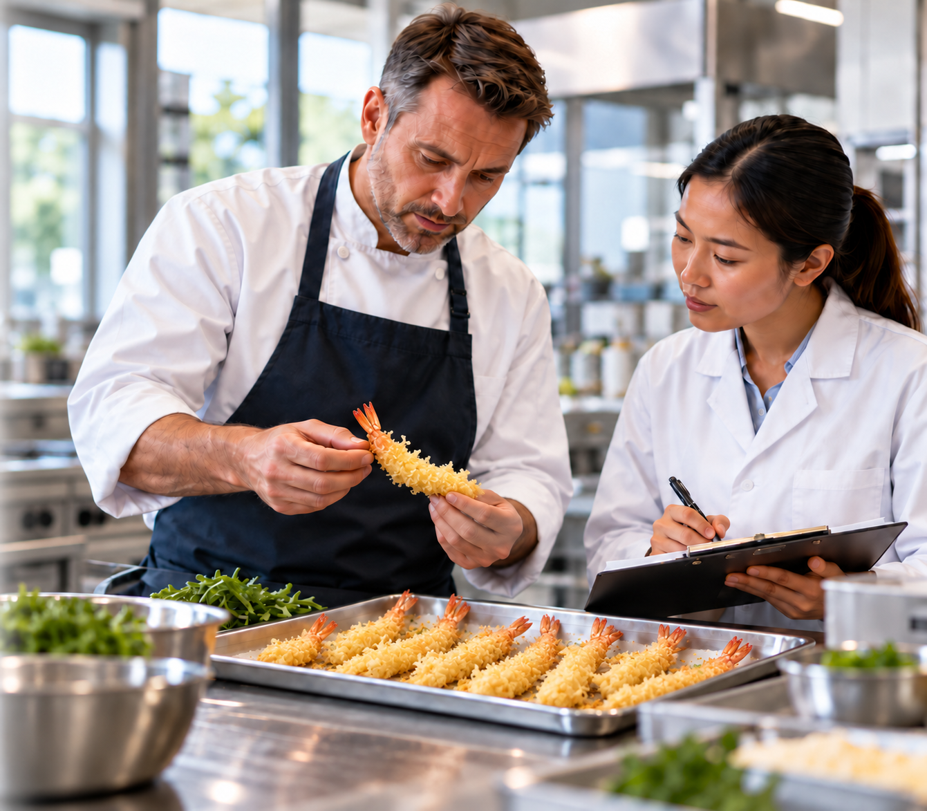 Seafood product formats — tempura shrimp and breaded fish